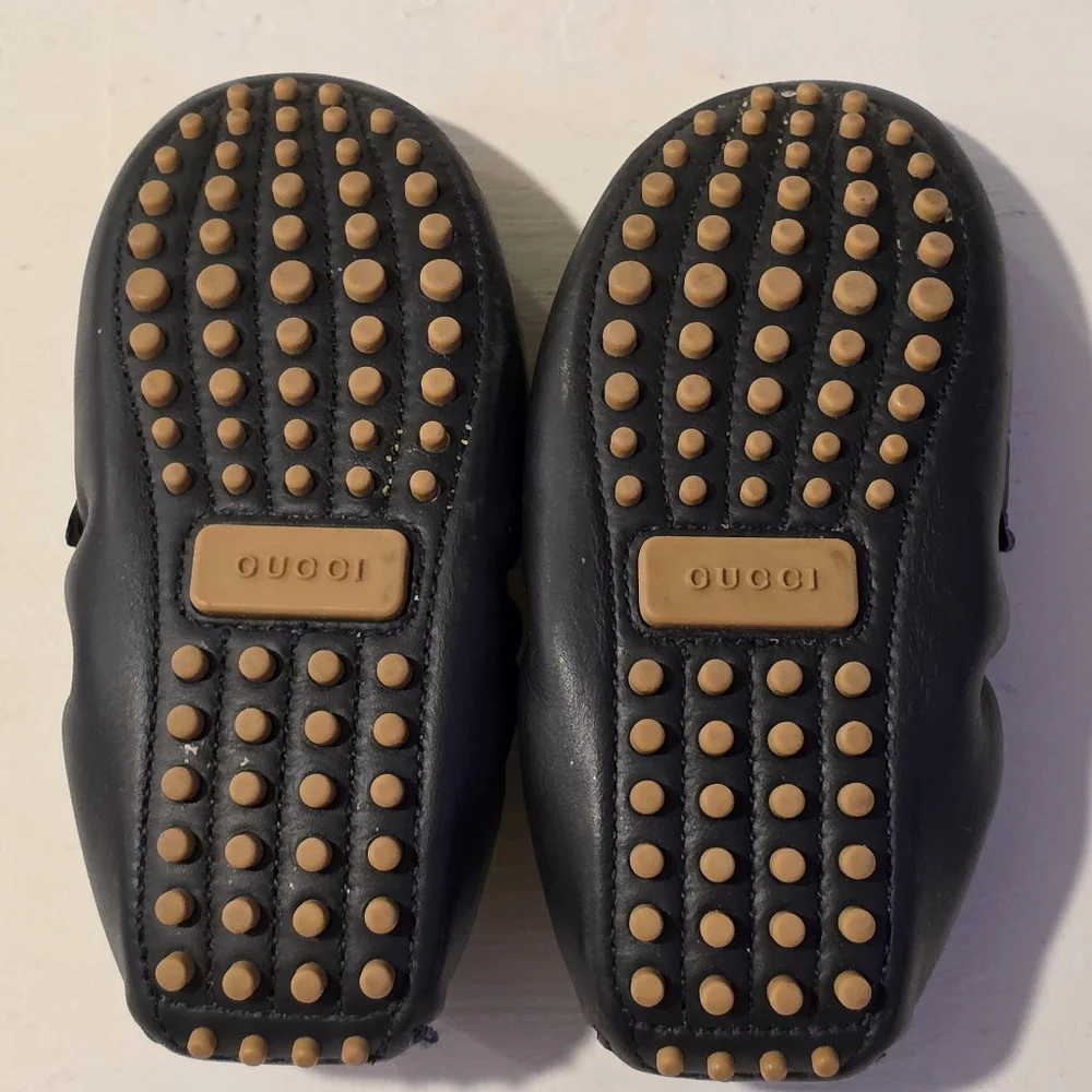 Gucci Kids Dark Navy Leather Loafers with Red Web Ribbon and Horsebit - Picture 2 of 4